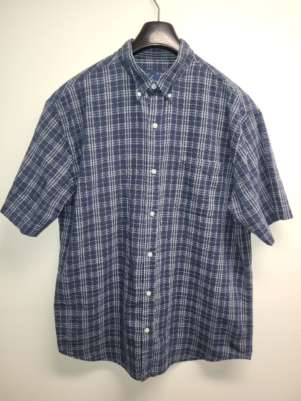 Arnold Palmer Men’s Short Sleeve Button-Up Shirt Blue Plaid Size Medium